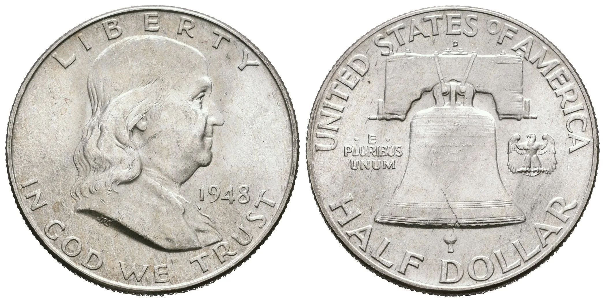 1/2 Dollar 1948 D, KM.199, krásná zachovalost, lesk, patina — 1