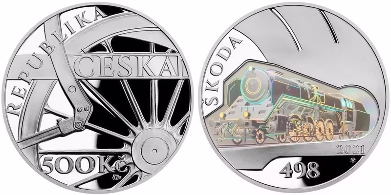 500 Kč 2021 - Parní lokomotiva Škoda 498 Albatros, PROOF