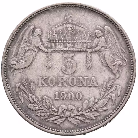 5 Koruna 1900 KB, pěkná zachovalost, patina, rysky a hrany