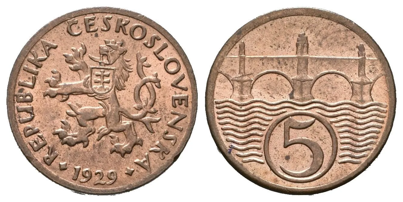 5 Haléř 1929, ražební lesk, patina — 1