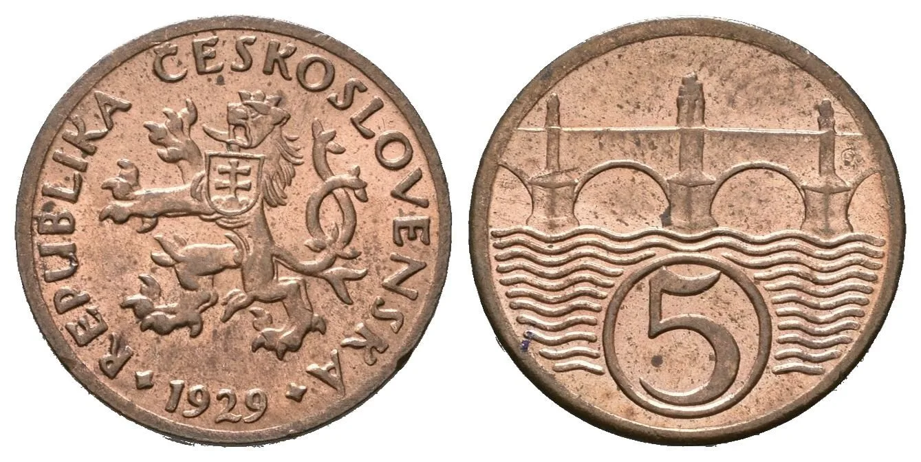 5 Haléř 1929, ražební lesk, patina — 1