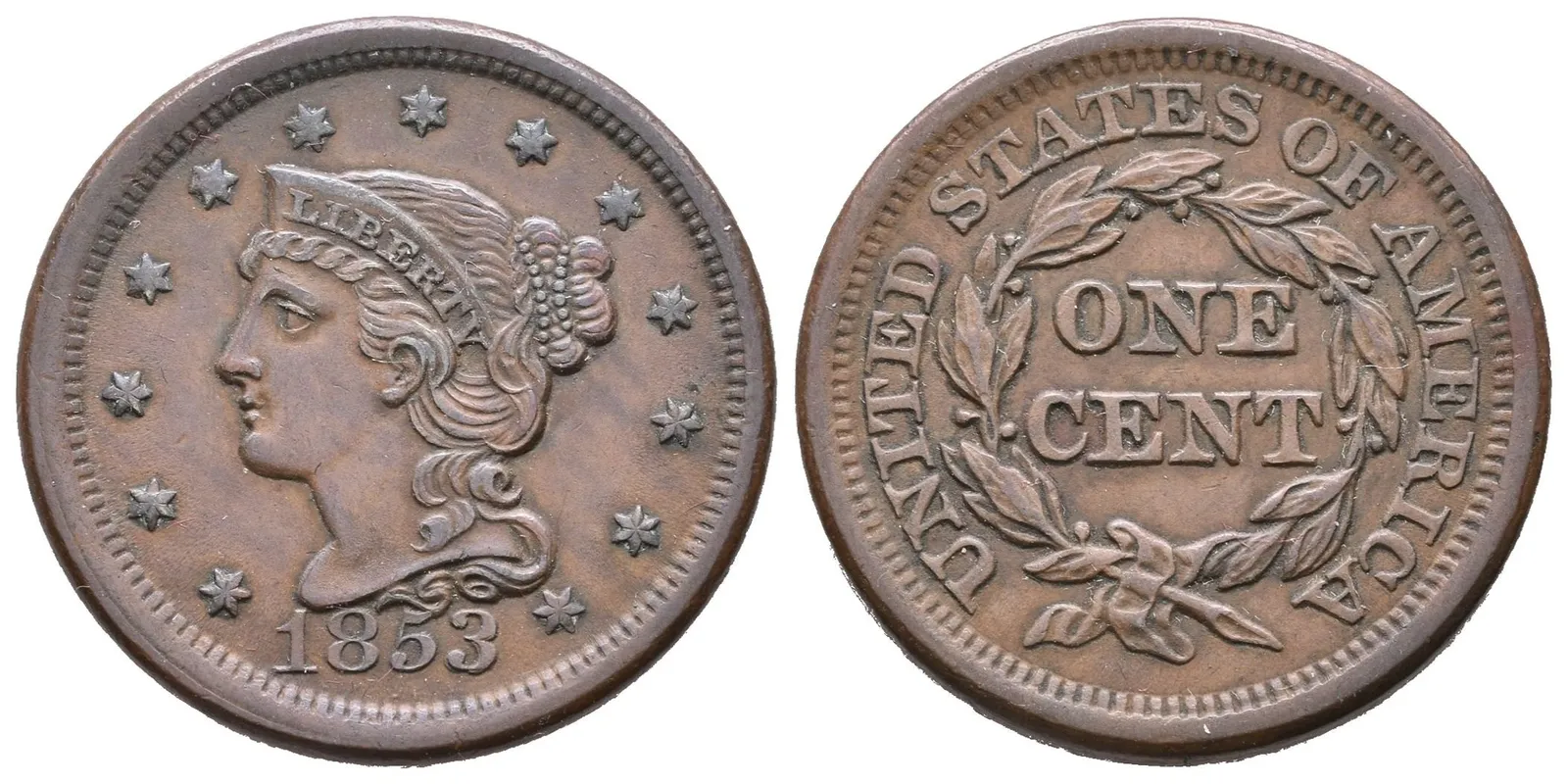 1 Cent 1853, KM.67, velmi pěkná zachovalost, patina, drobné rysky — 1