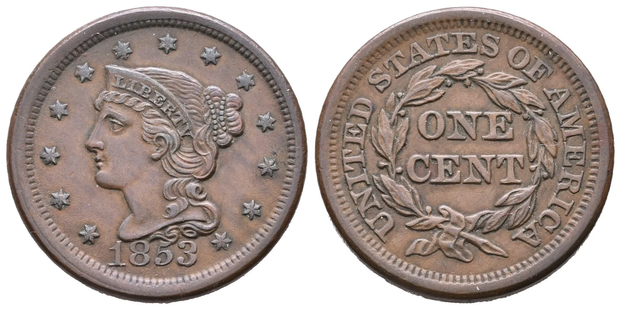 1 Cent 1853, KM.67, velmi pěkná zachovalost, patina, drobné rysky — 1