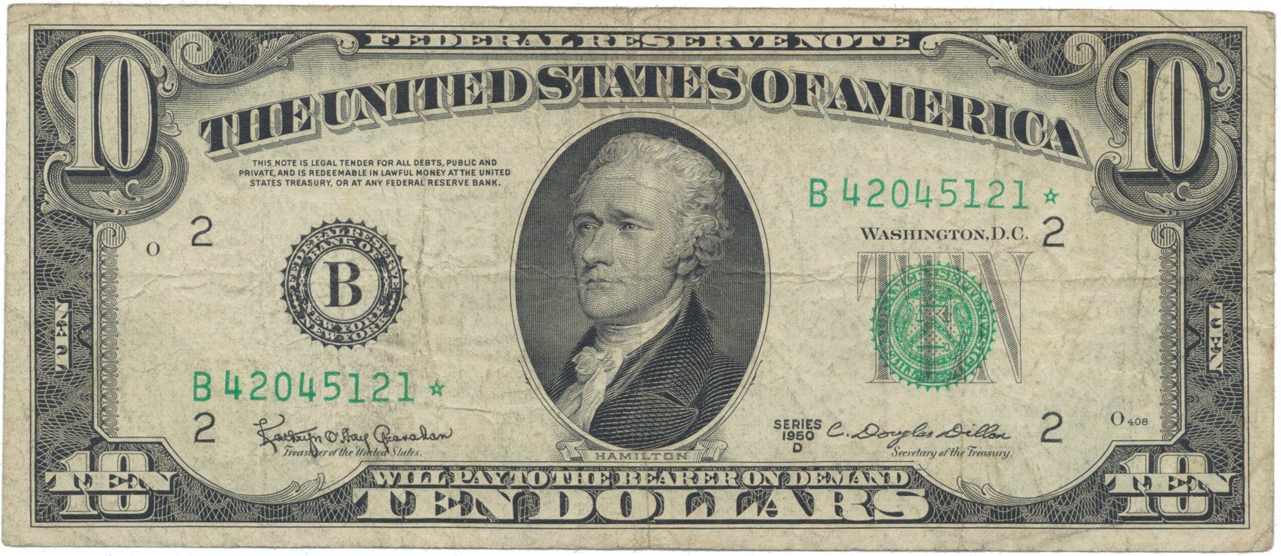 USA, 10 Dollars 1950D, náhradní série *, Pick.439dr