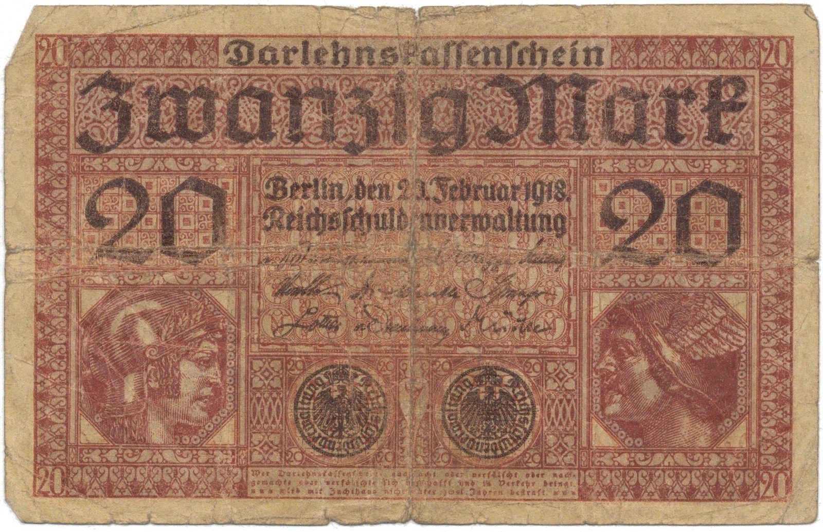 Německo, 20 Mark 1918, Ro.55