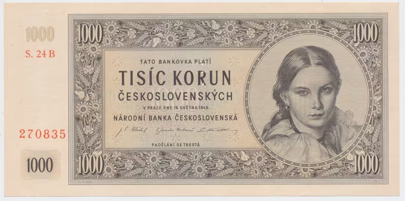 Československo, 1000 Koruna 1945, I. vydání, série B, Hej.78b