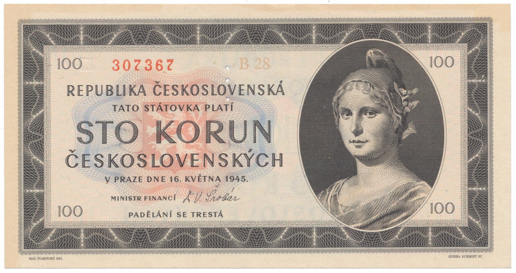 100 Koruna 1945, série B 28, Hej.77a.S1