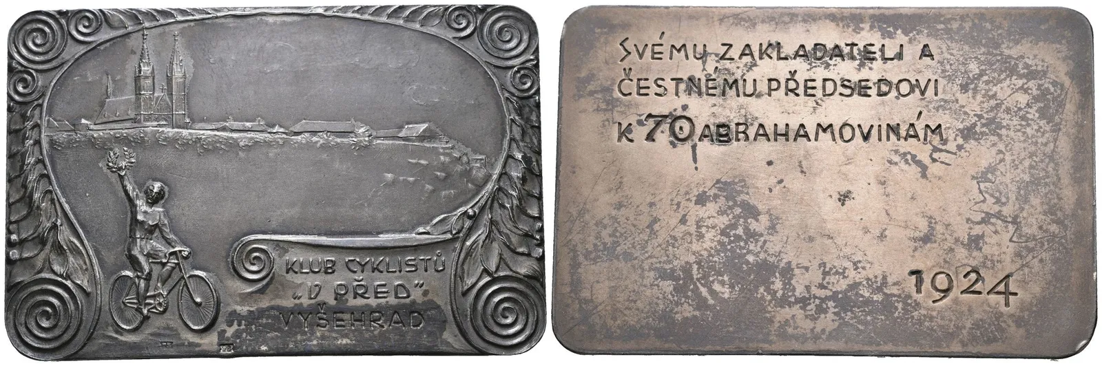 AR Plaketa 1924 (Nesig. punc PS) - Klub cyklistů "V před" Vyšehrad. — 1