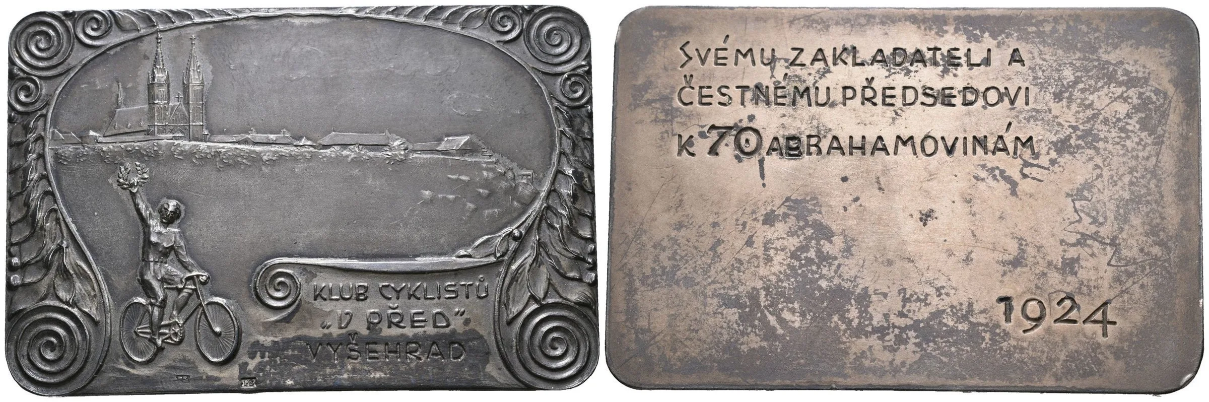 AR Plaketa 1924 (Nesig. punc PS) - Klub cyklistů "V před" Vyšehrad. — 1