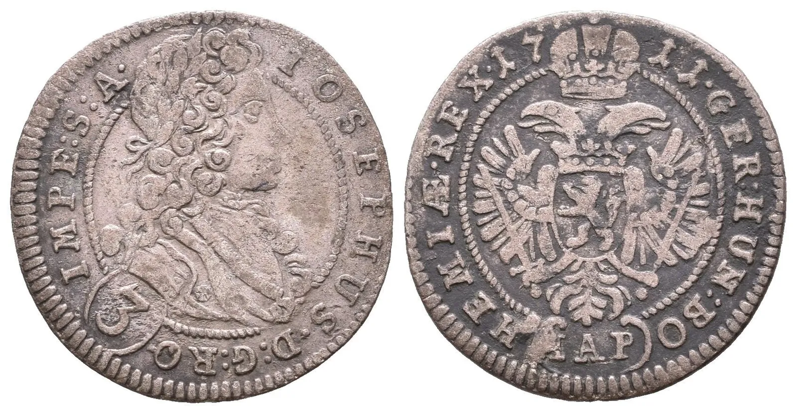 3 Krejcar 1711 IAP, Praha-Putz, Hal.1724, patina, rysky — 1