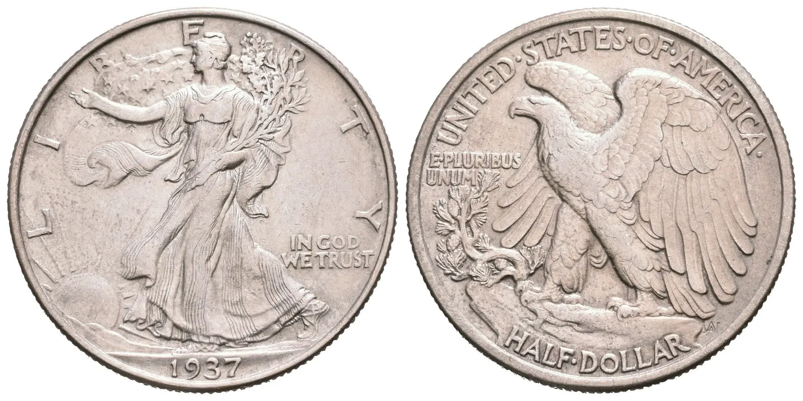 1/2 Dollar 1937, KM.142, pěkná zachovalost, patina, rysky — 1