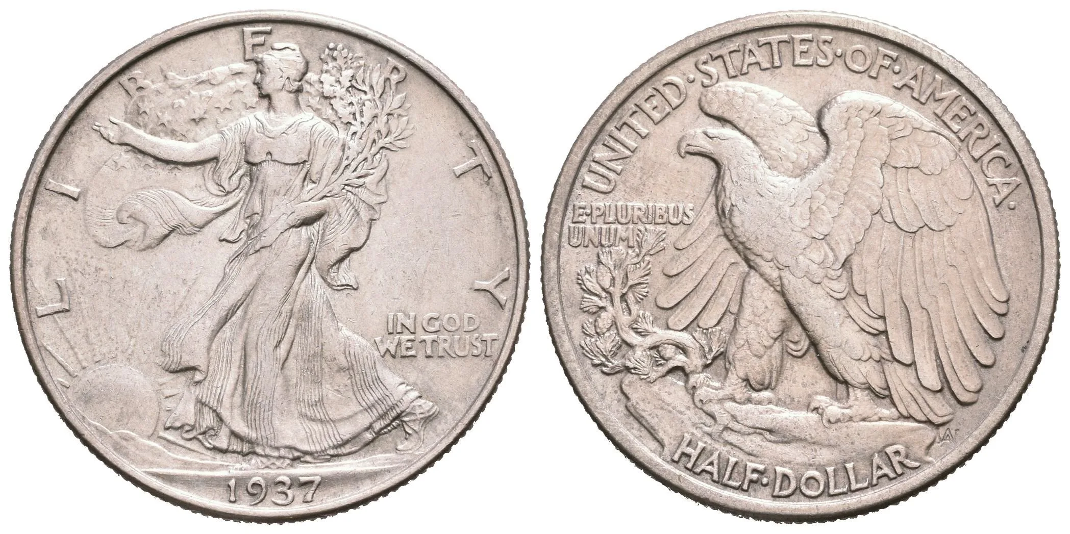 1/2 Dollar 1937, KM.142, pěkná zachovalost, patina, rysky — 1