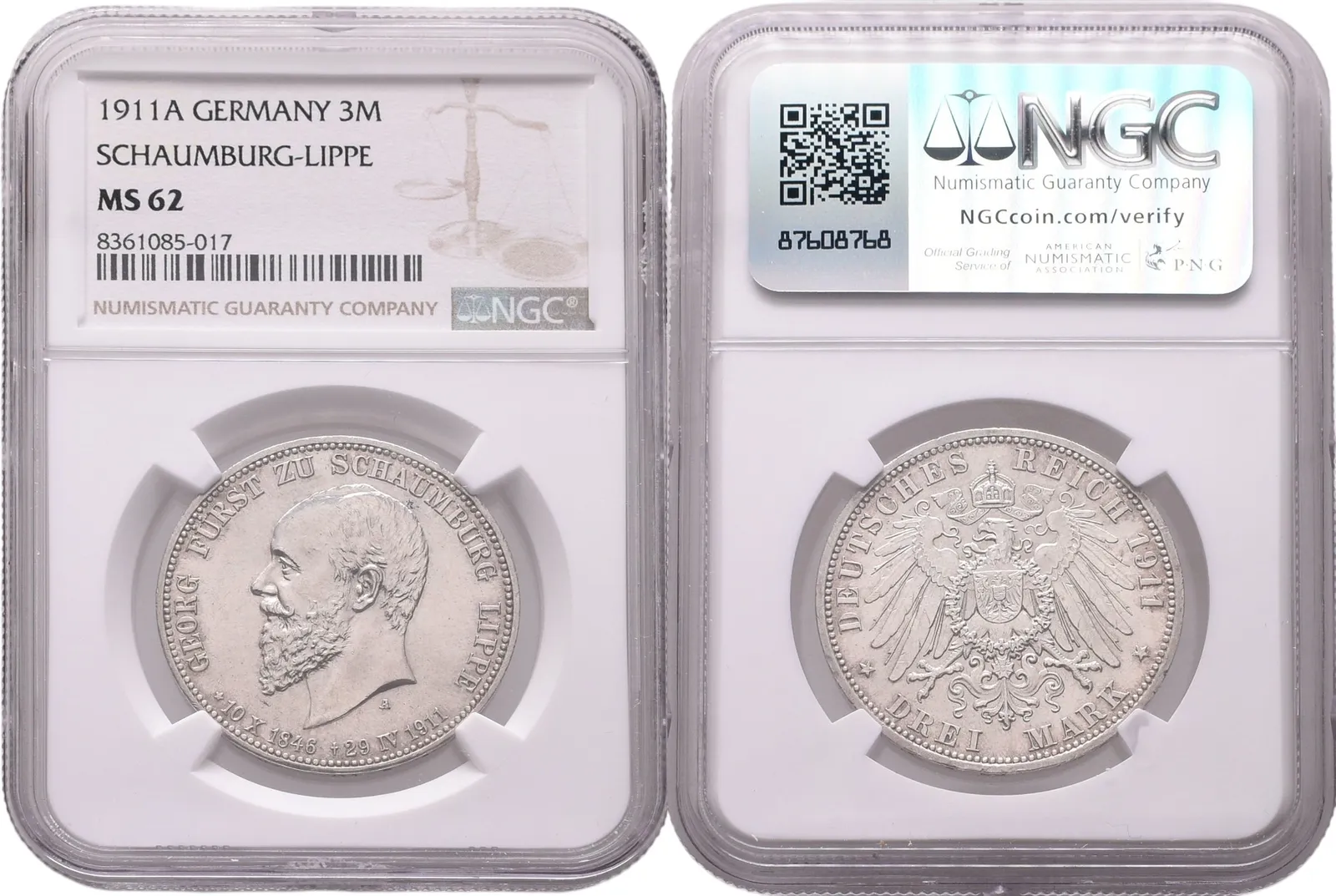 Schaumburg-Lippe, 3 Marka 1911 A - NGC