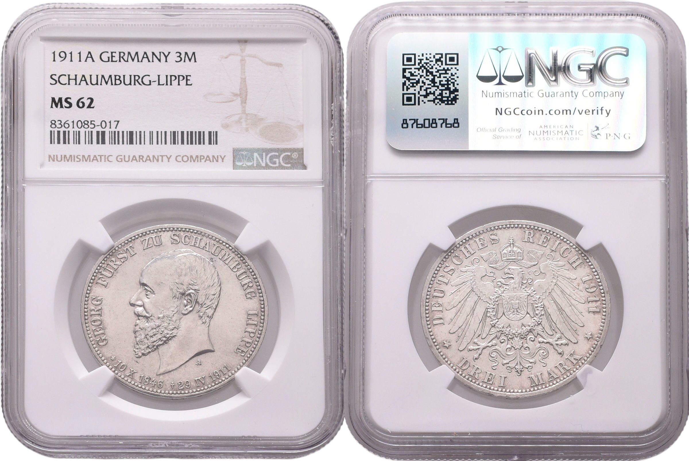 Schaumburg-Lippe, 3 Marka 1911 A - NGC