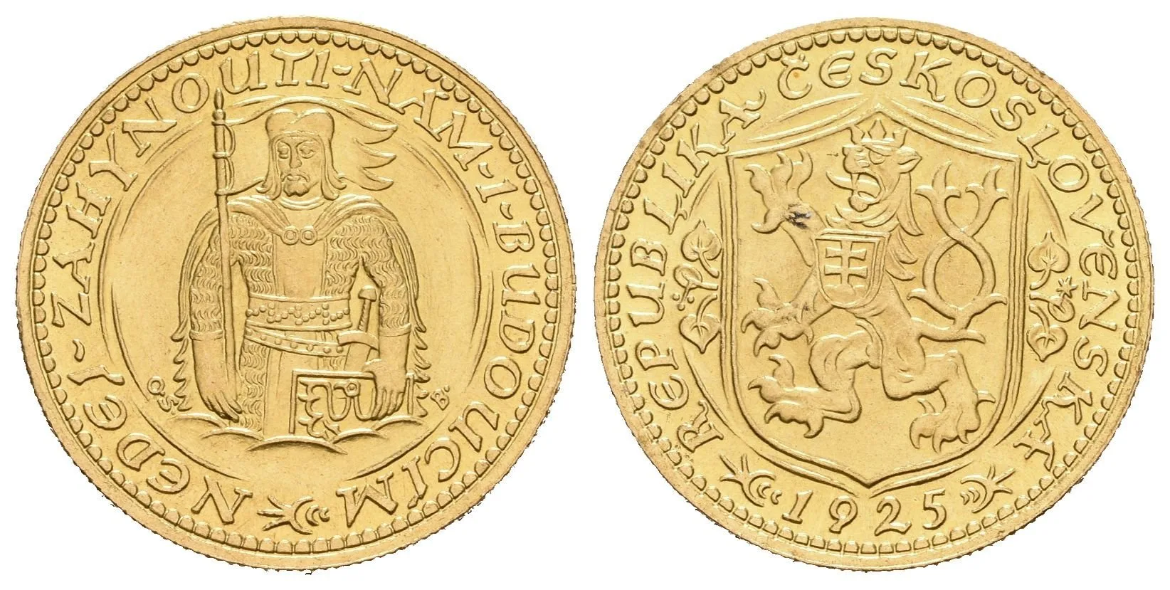 Dukát 1925 (raženo 66279 ks), velmi pěkná zachovalost, zbytky lesku, drobné rysky — 1