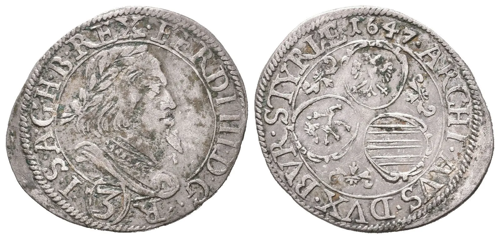 3 Krejcar 1647, Graz, KM.424, patina, drobné vady — 1