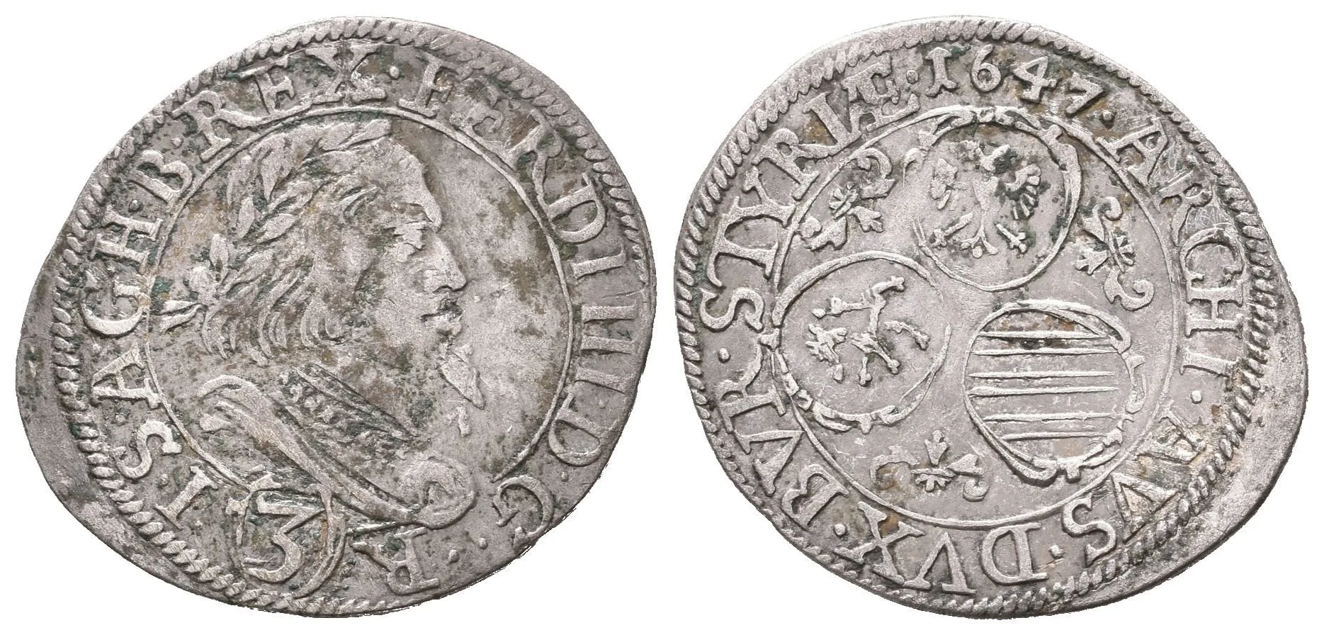 3 Krejcar 1647, Graz, KM.424, patina, drobné vady — 1