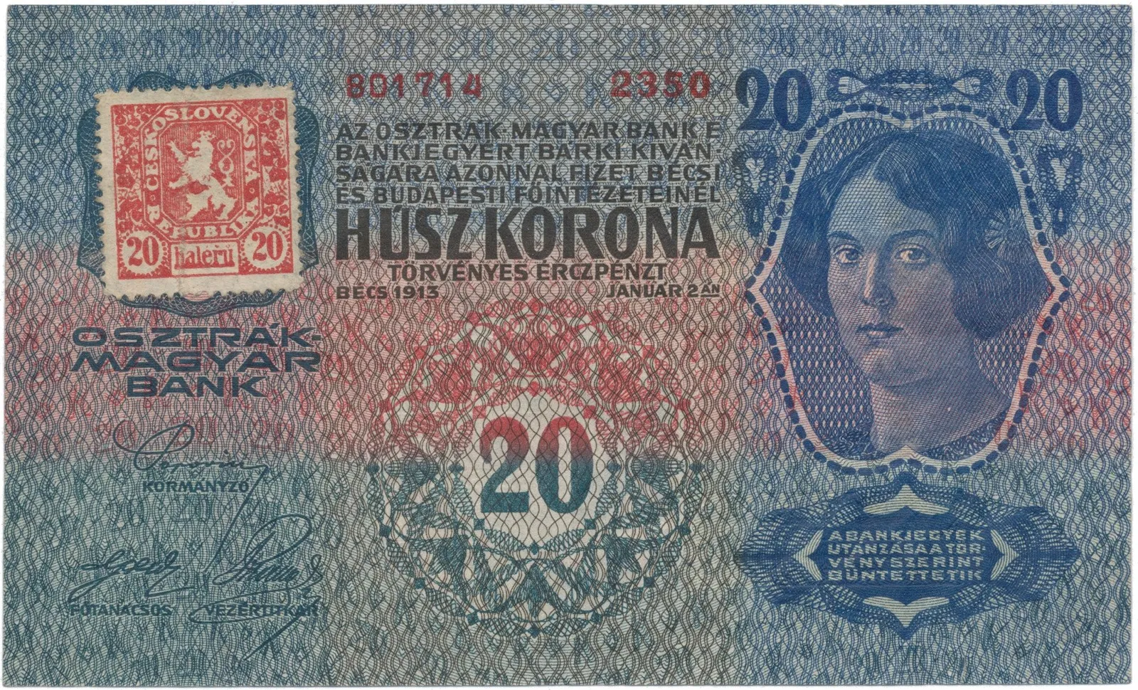 20 Koruna 1913 (1919), I. vydání, Hej.2