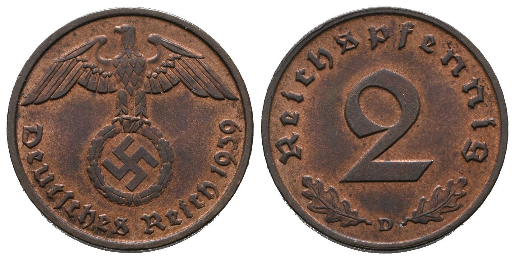 III. říše, 2 Pfennig 1939 D
