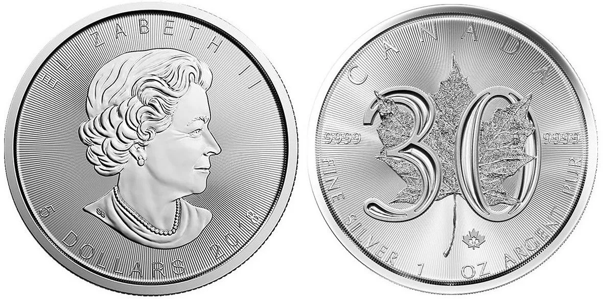 Kanada, 5 Dollars 2018 - 30 let Maple Leaf
