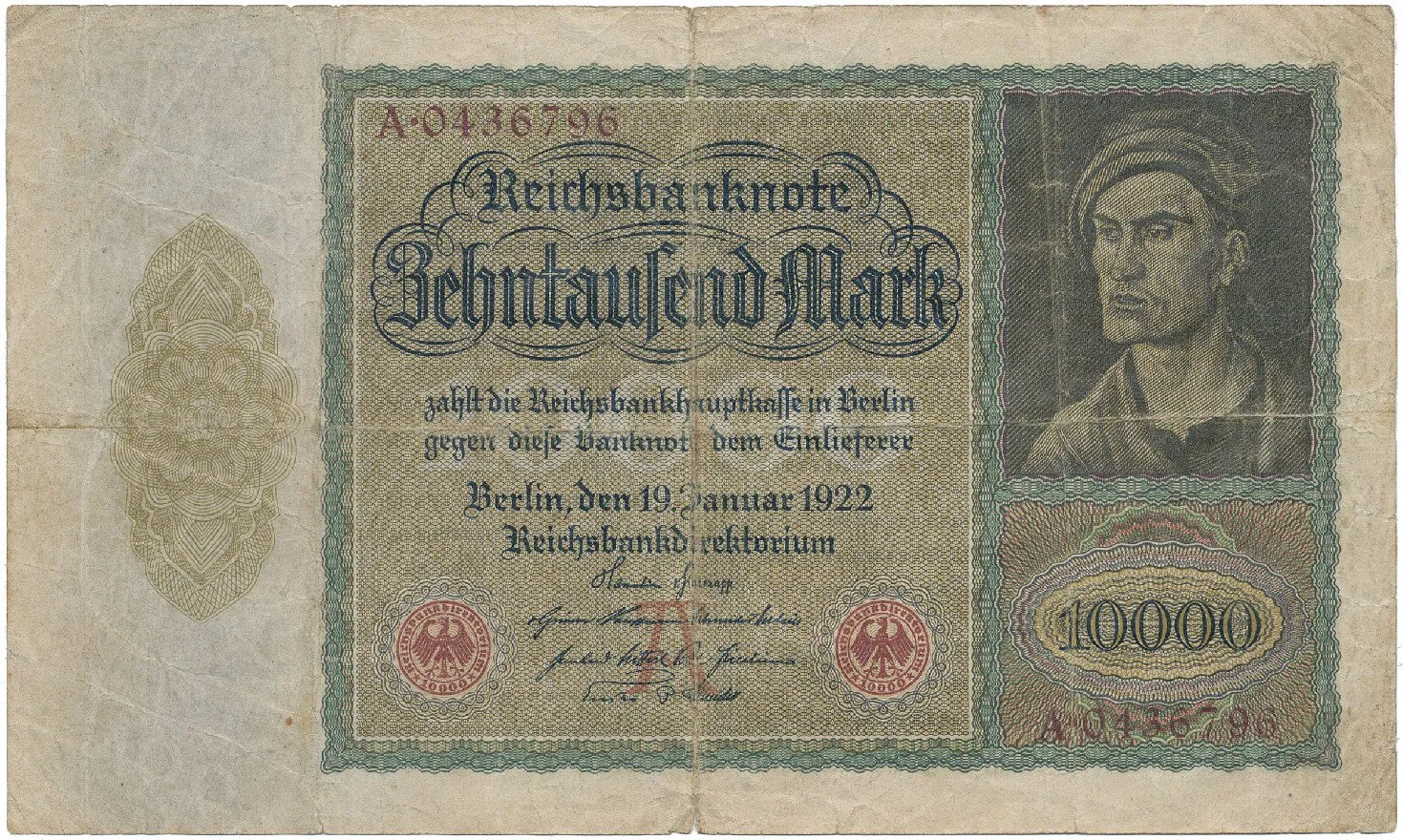 Německo, 10.000 Mark 1922, velký formát, Ro.68a