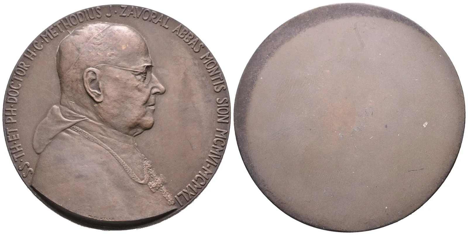 AE Medaile 1941 (M. Beutler) - Poprsí zprava, opis. Jednostranný Br 55 mm — 1