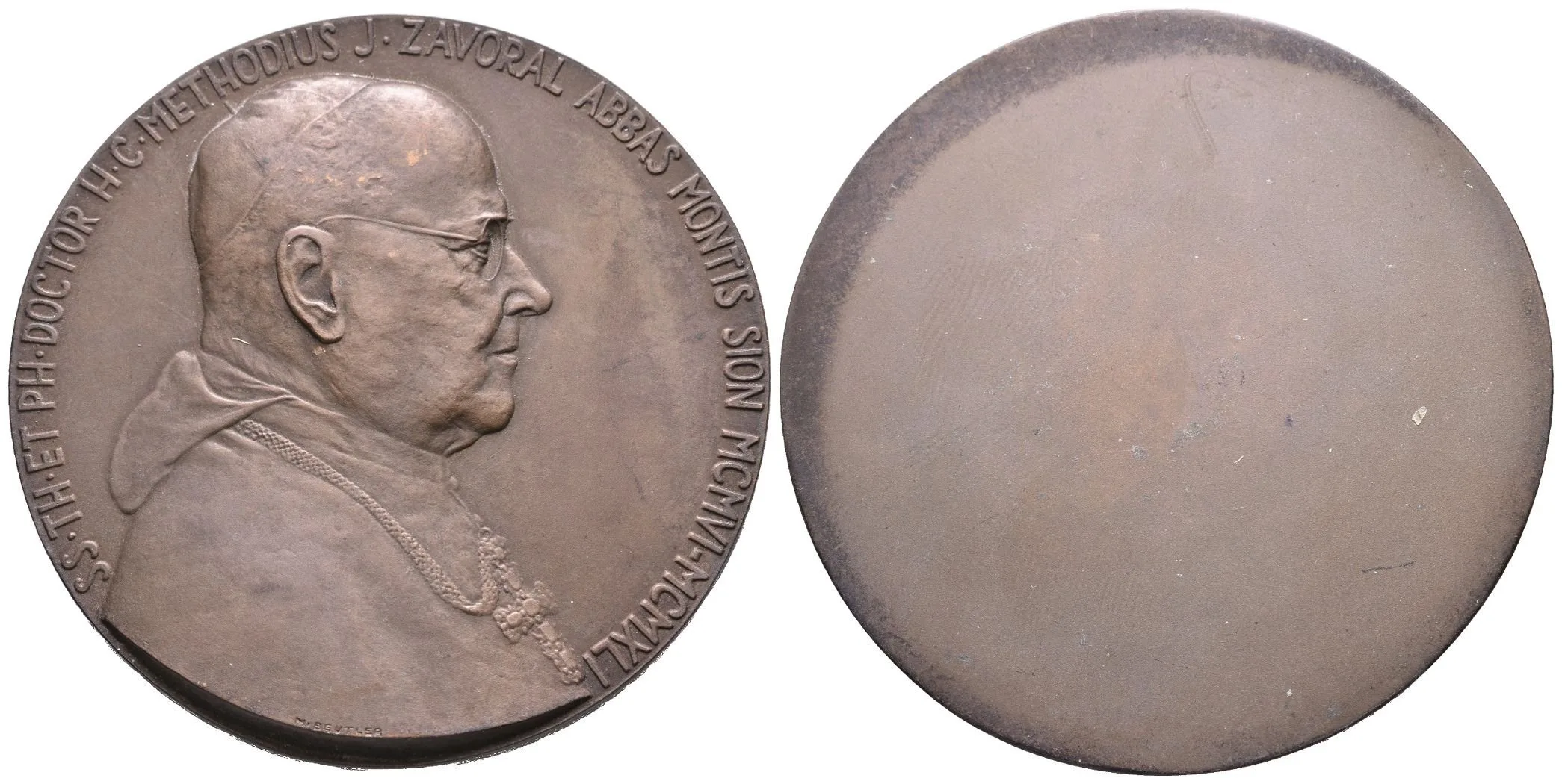 AE Medaile 1941 (M. Beutler) - Poprsí zprava, opis. Jednostranný Br 55 mm — 1