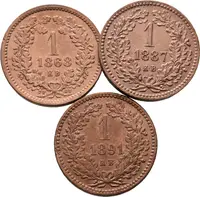 1 Krejcar 1868 KB, 1887 KB a 1891 KB - lot 3 ks