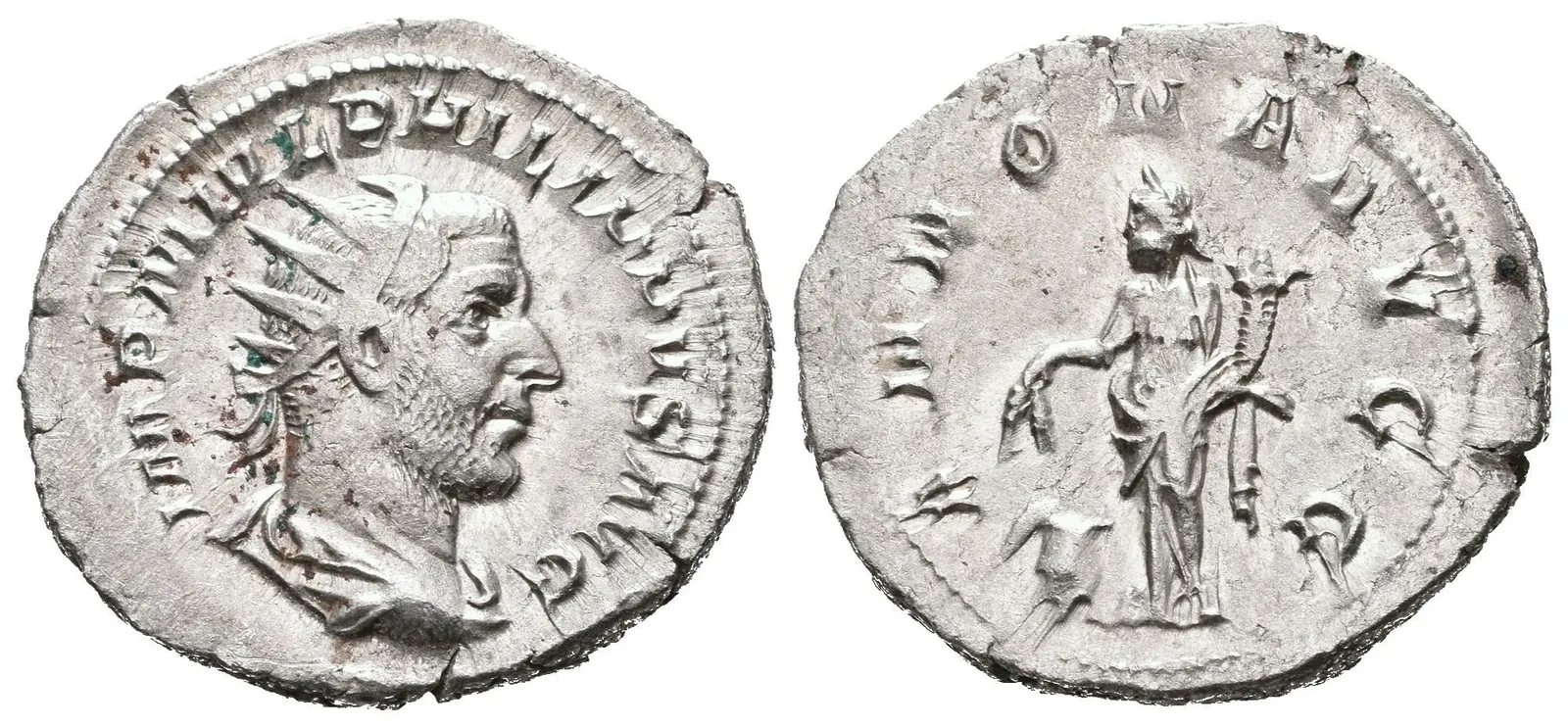 Antoninian, 244 - 247, Rv: ANNONA AVGG, stojící Annona zleva drží klasy nad modiem — 1