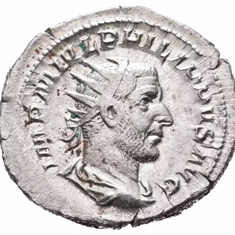 Antoninian, 244 - 247, Rv: ANNONA AVGG, stojící Annona zleva drží klasy nad modiem