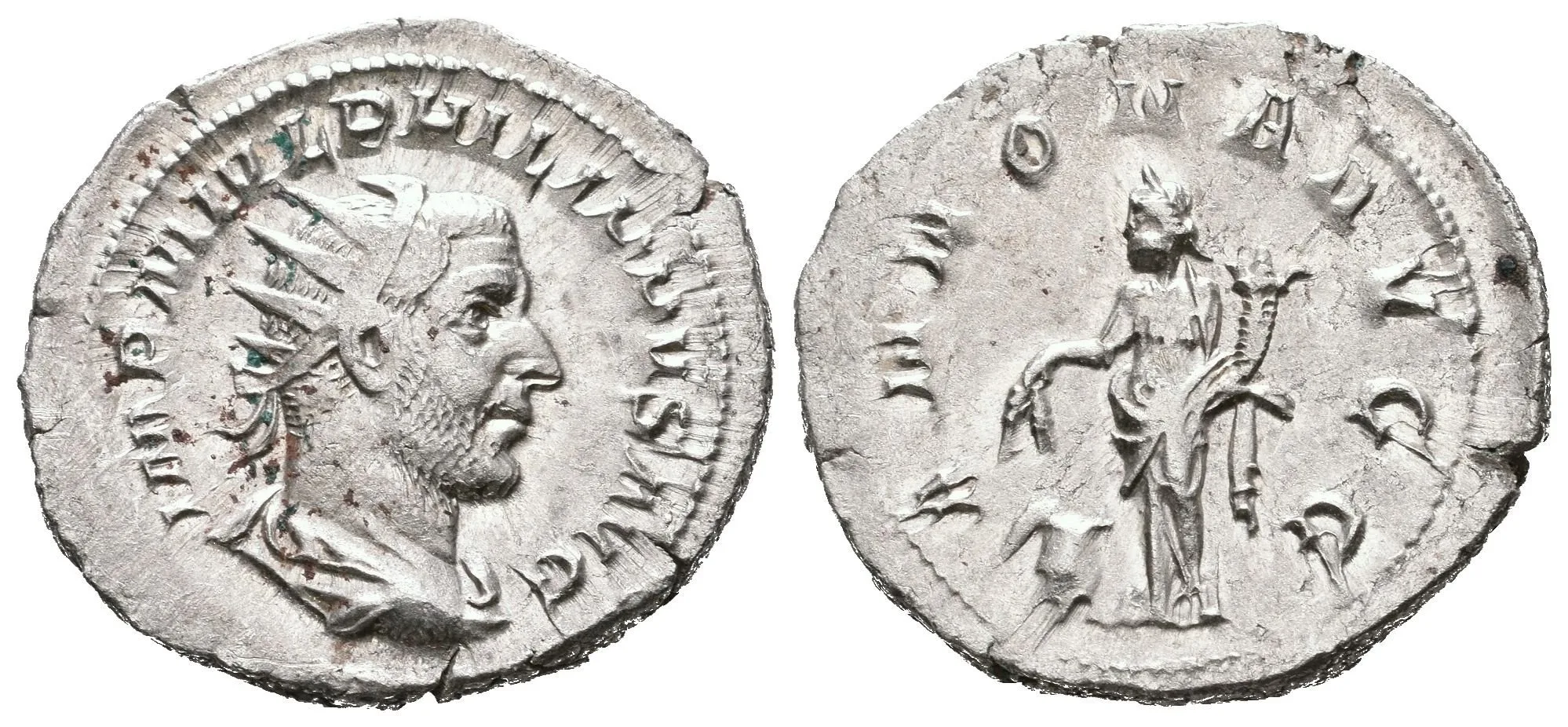 Antoninian, 244 - 247, Rv: ANNONA AVGG, stojící Annona zleva drží klasy nad modiem — 1