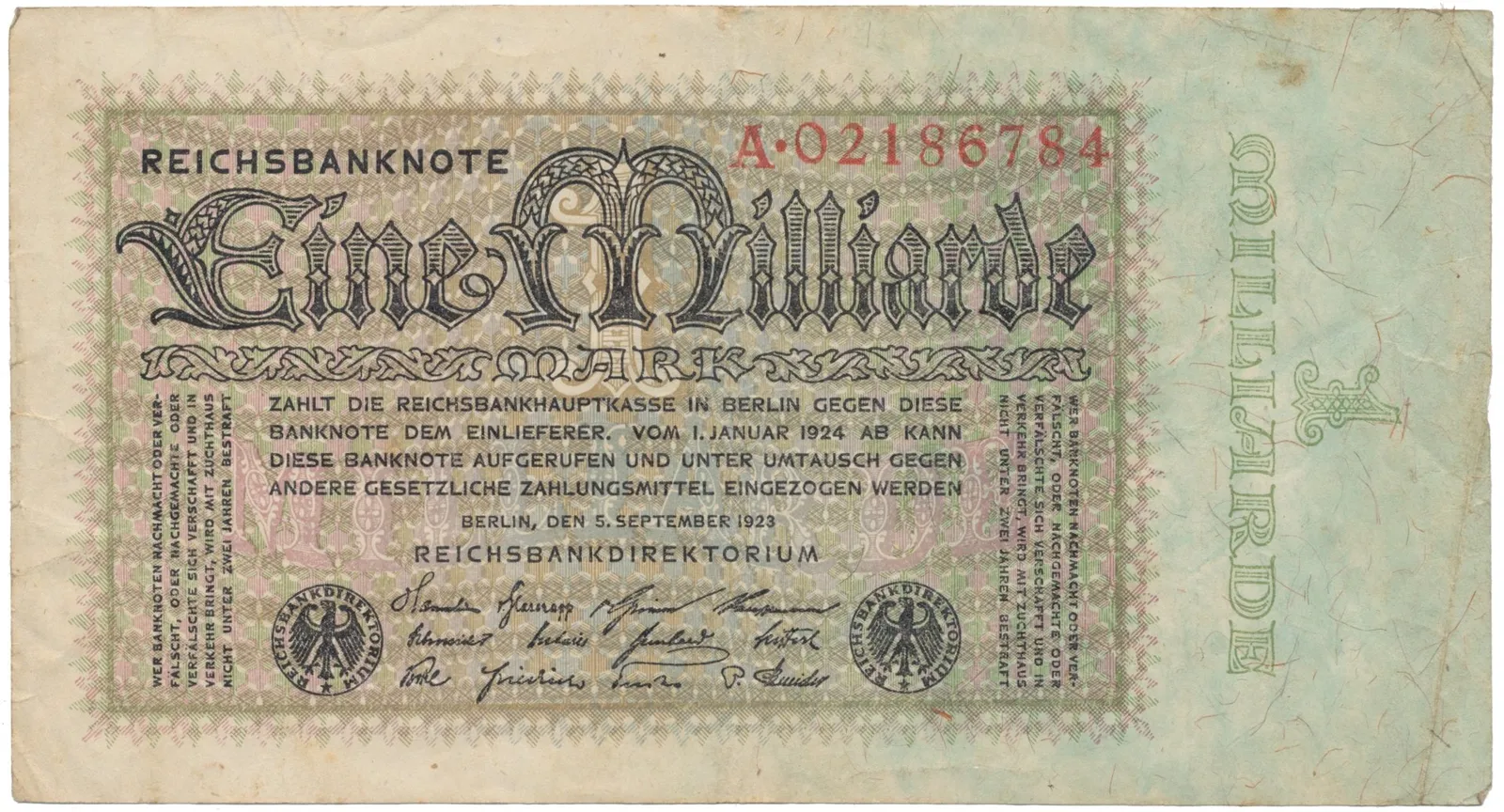 Německo, 1 Milliarde Mark 1923, Ro.111a