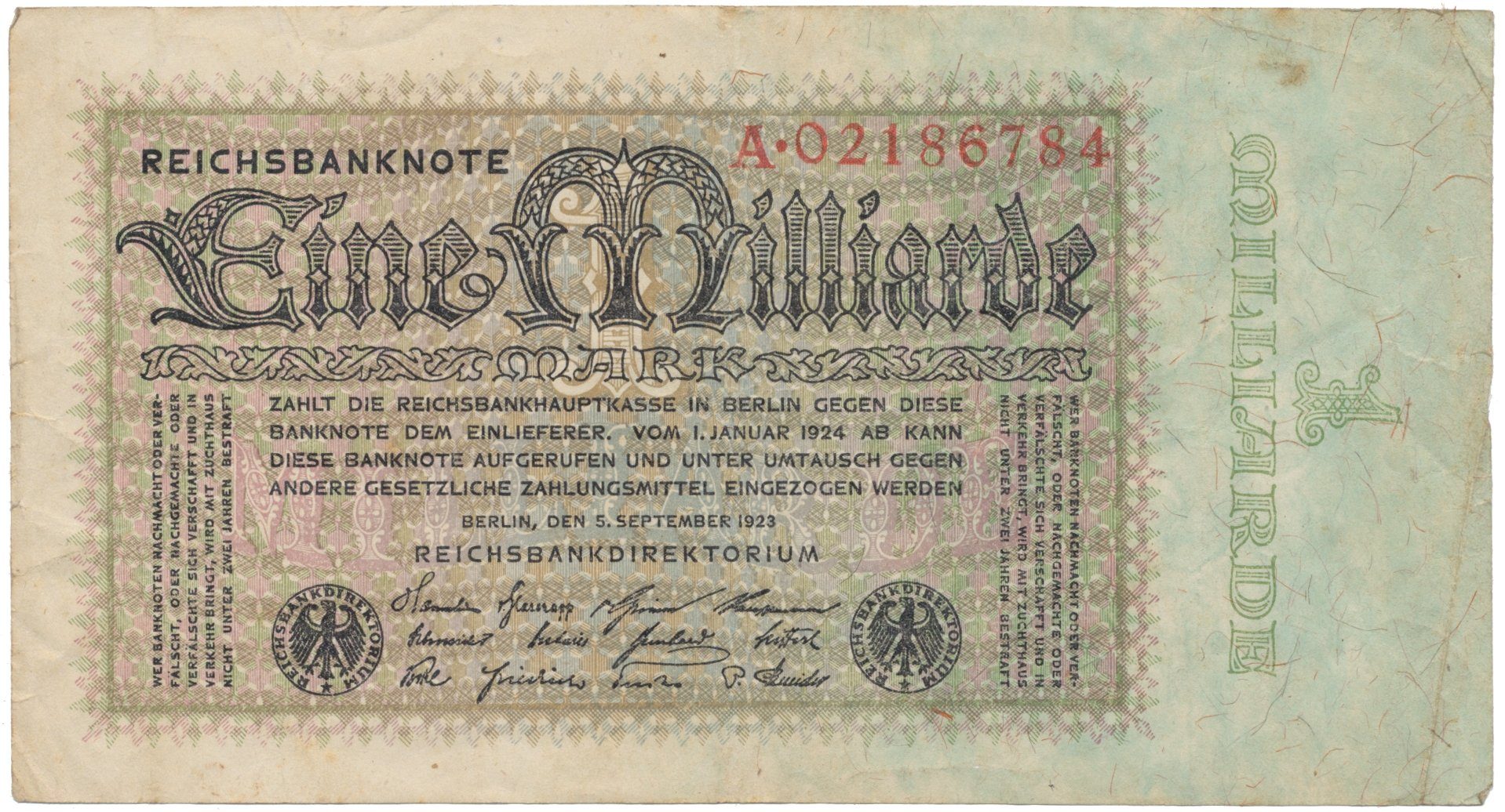 Německo, 1 Milliarde Mark 1923, Ro.111a