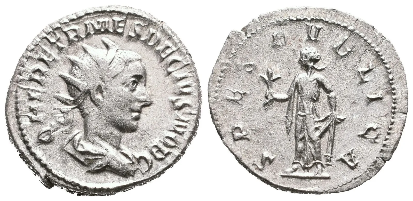 Antoninian, Rv: SPES PVBLICA, kráčející Spes doleva nese květinu, levou rukou — 1
