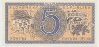 Slovensko, 5 Koruna b.d. (1945), perf. 1x SPECIMEN nahoře, Hej.55aD.S1