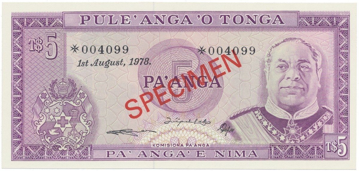 Tonga, 5 Pa´nga 1978, SPECIMEN, P.21cs