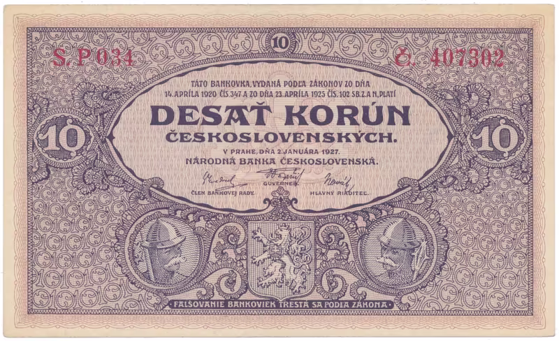 10 Koruna 1927, série P 034, Hej.22a