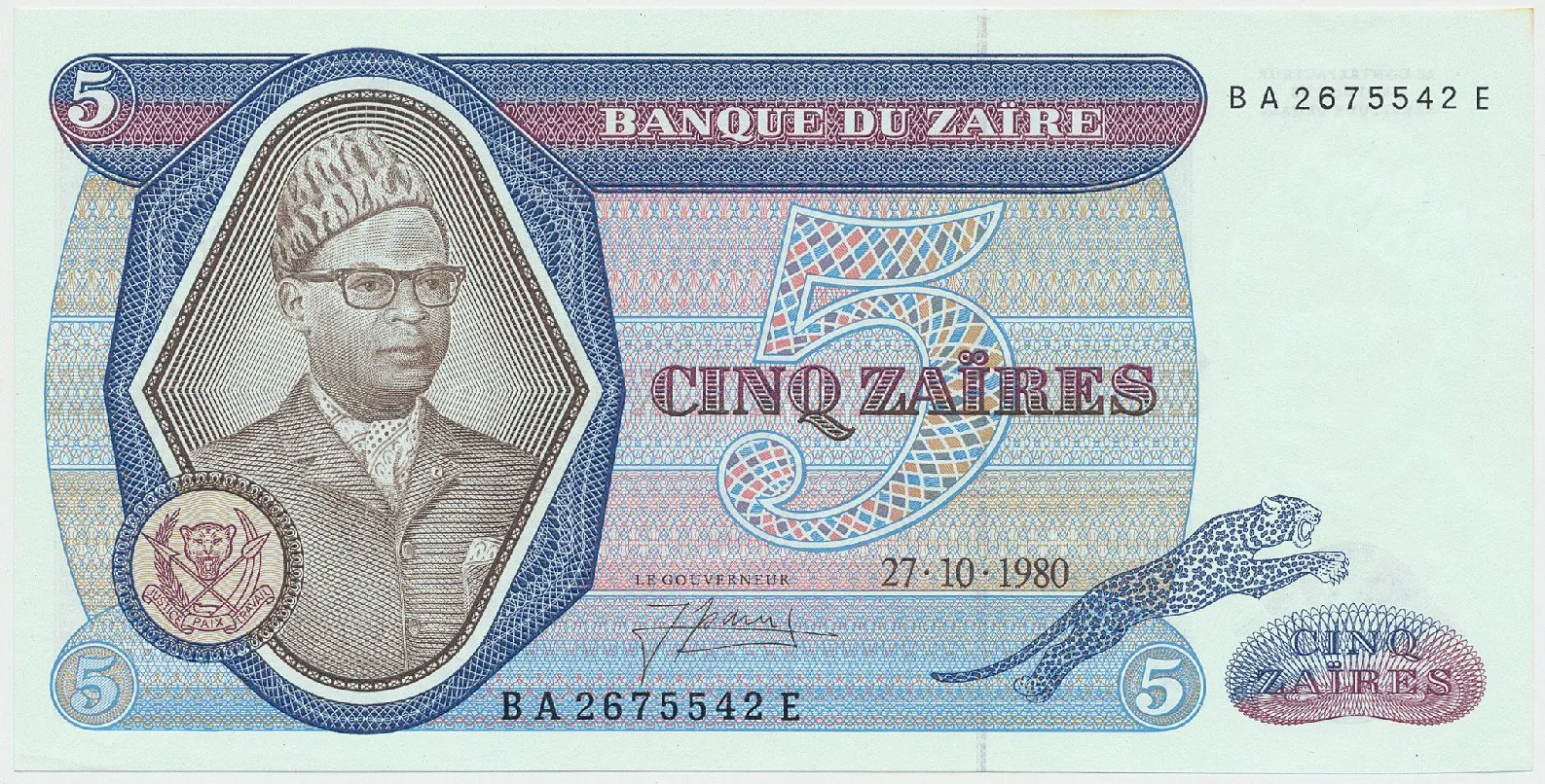 Zaire, 5 Zaires 1980, P.22b