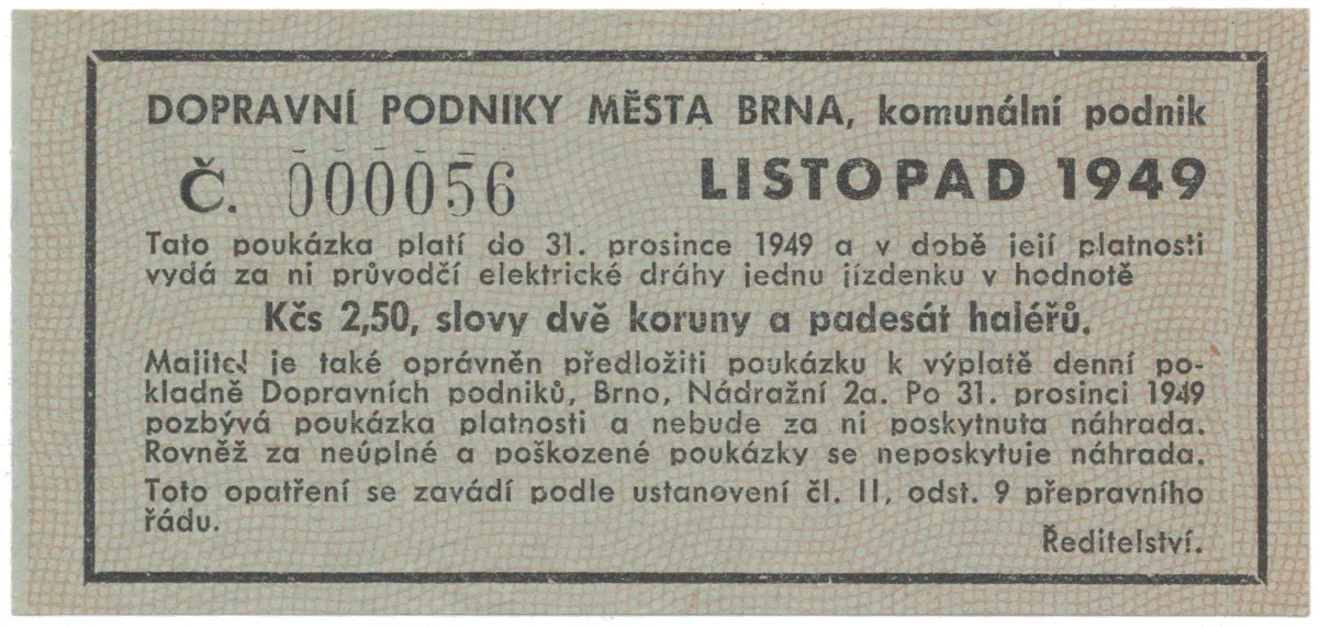 Brno - elektrické dráhy, 2.50 Kčs listopad 1949, HH.16.1.10