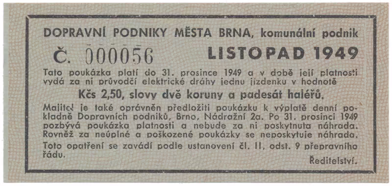 Brno - elektrické dráhy, 2.50 Kčs listopad 1949, HH.16.1.10