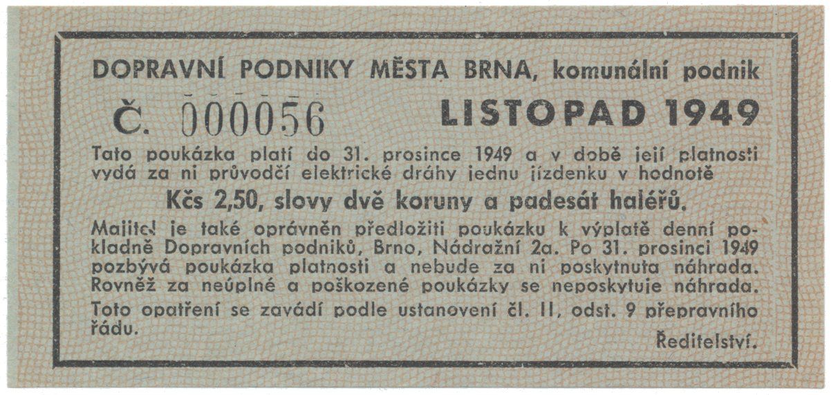 Brno - elektrické dráhy, 2.50 Kčs listopad 1949, HH.16.1.10