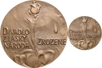 AE Medaile 1983 - K 100. výročí otevření Národního divadla. Velká a malá varianta, Bronz 79 a 40 mm_ — 2