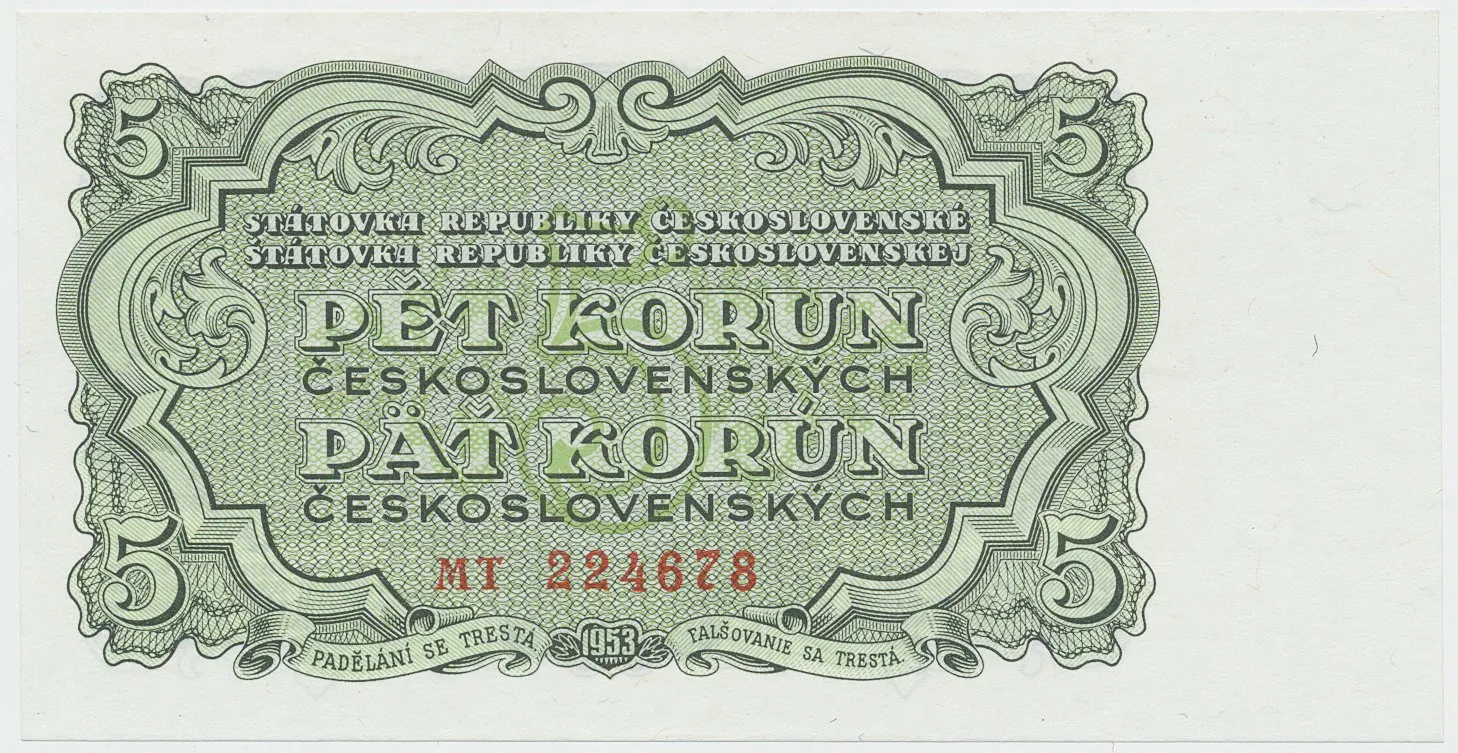 Československo, 5 Koruna 1953, tisk Praha, série MT, Hej.91b