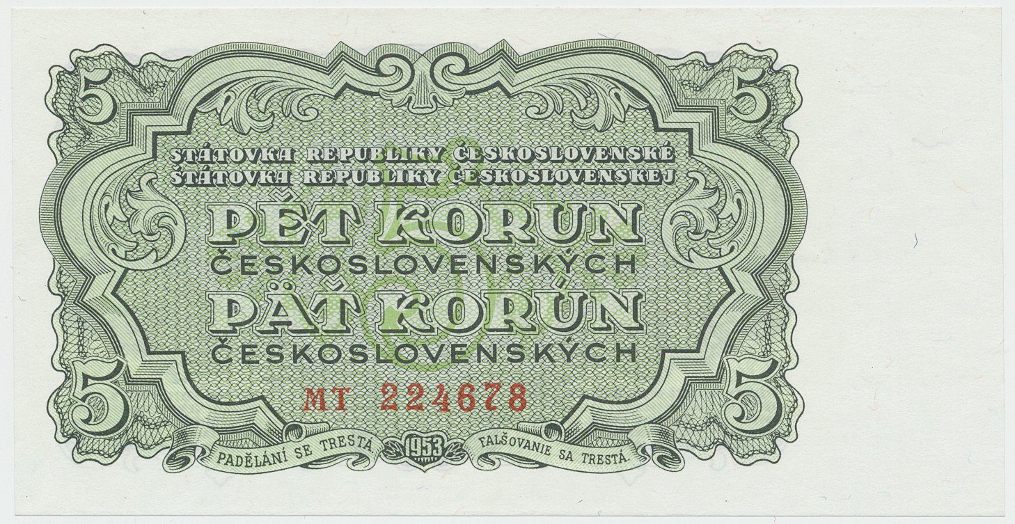 Československo, 5 Koruna 1953, tisk Praha, série MT, Hej.91b