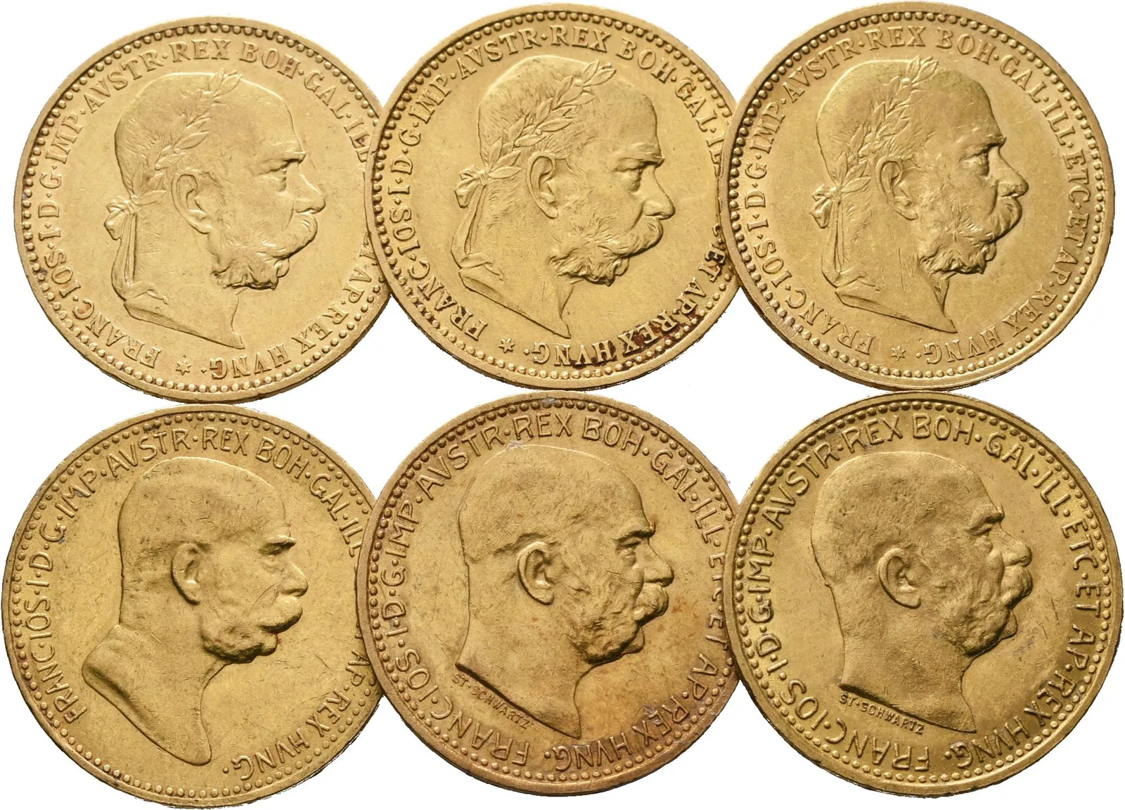 10 Koruna 1896, 1897, 1905, 1909, 1910, 1911