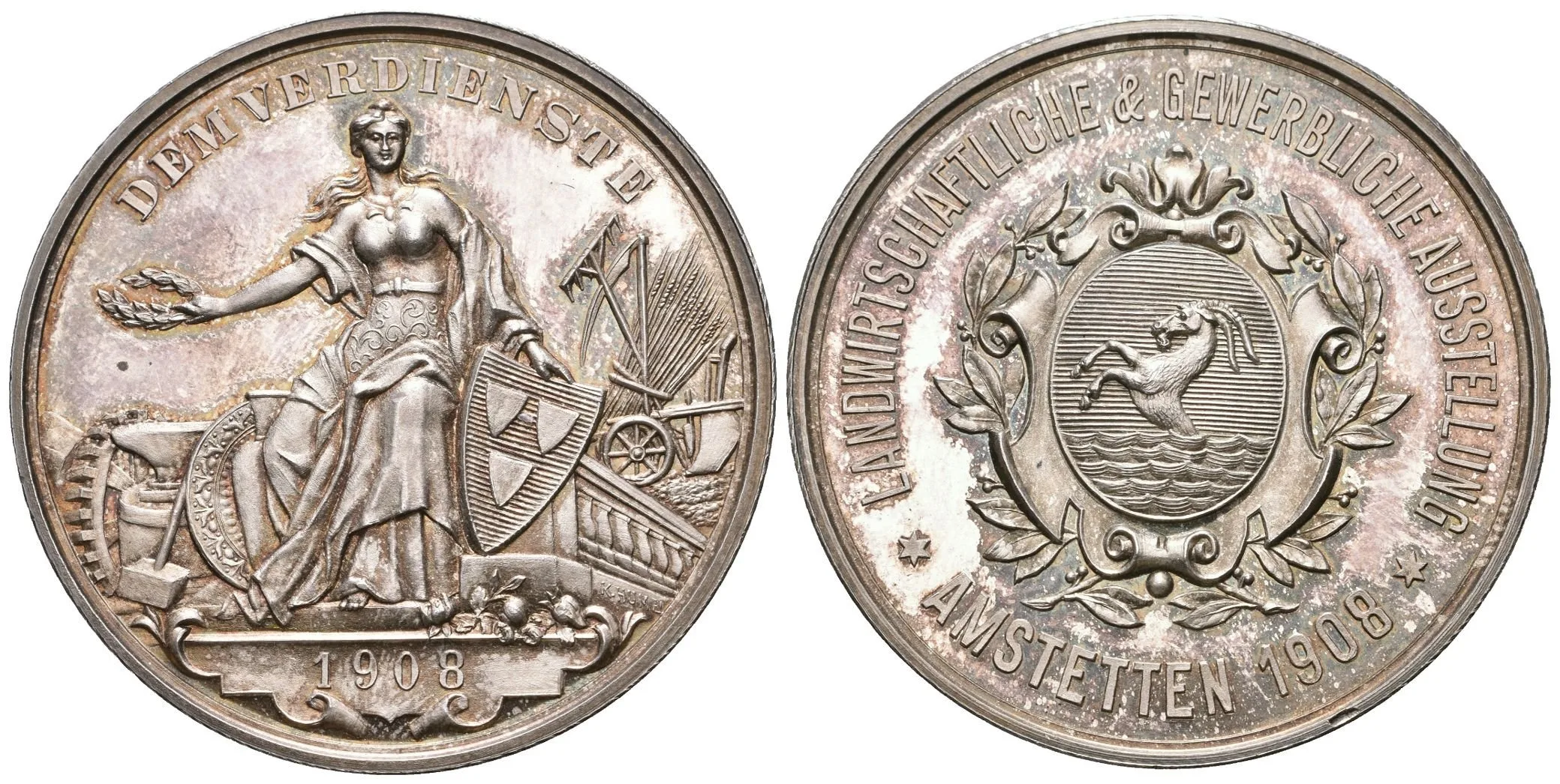 AR Medaile 1908 - Zemědělská a obchodní výstava v Amstetten. — 1