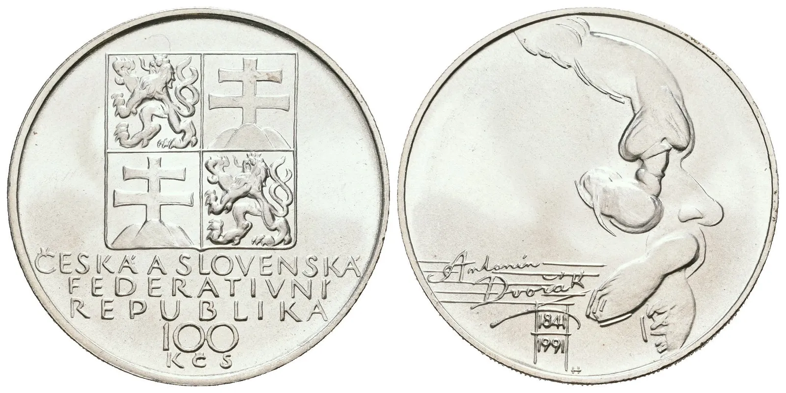 100 Kčs 1991 - Antonín Dvořák, ražební lesk — 1