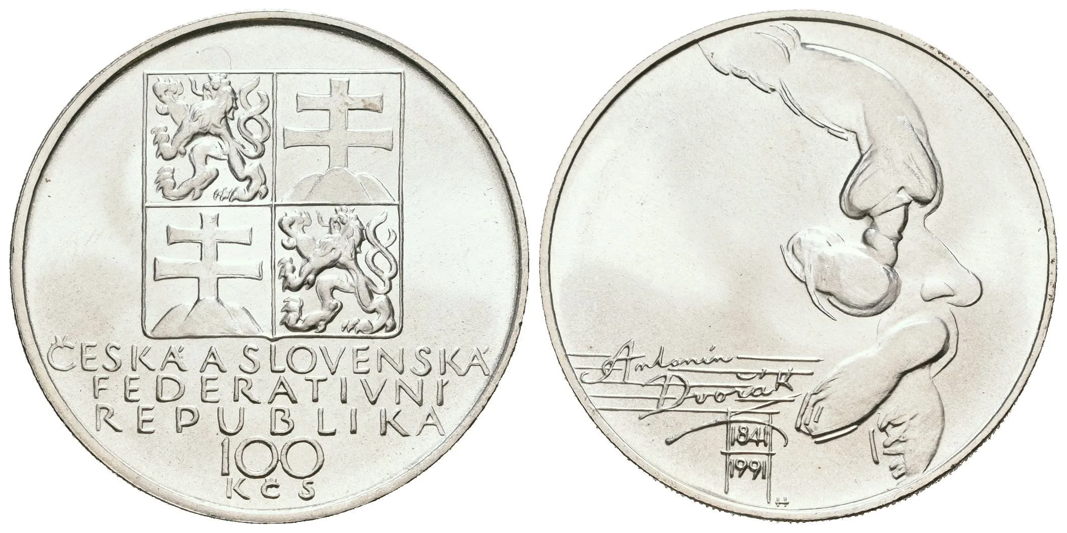 100 Kčs 1991 - Antonín Dvořák, ražební lesk — 1