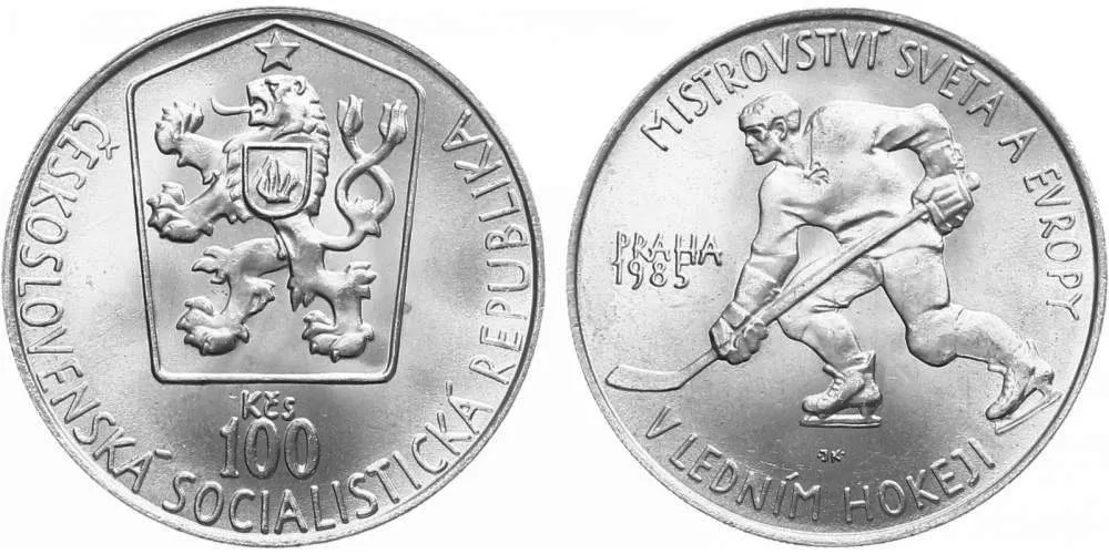 100 Kčs 1985 - Mistrovství světa v ledním hokeji