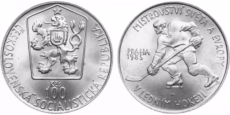 100 Kčs 1985 - Mistrovství světa v ledním hokeji